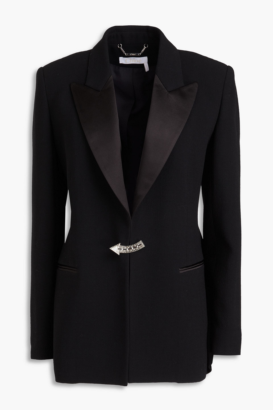 CHLOÉ EMBELLISHED SATIN-TRIMMED WOOL-CREPE BLAZER
