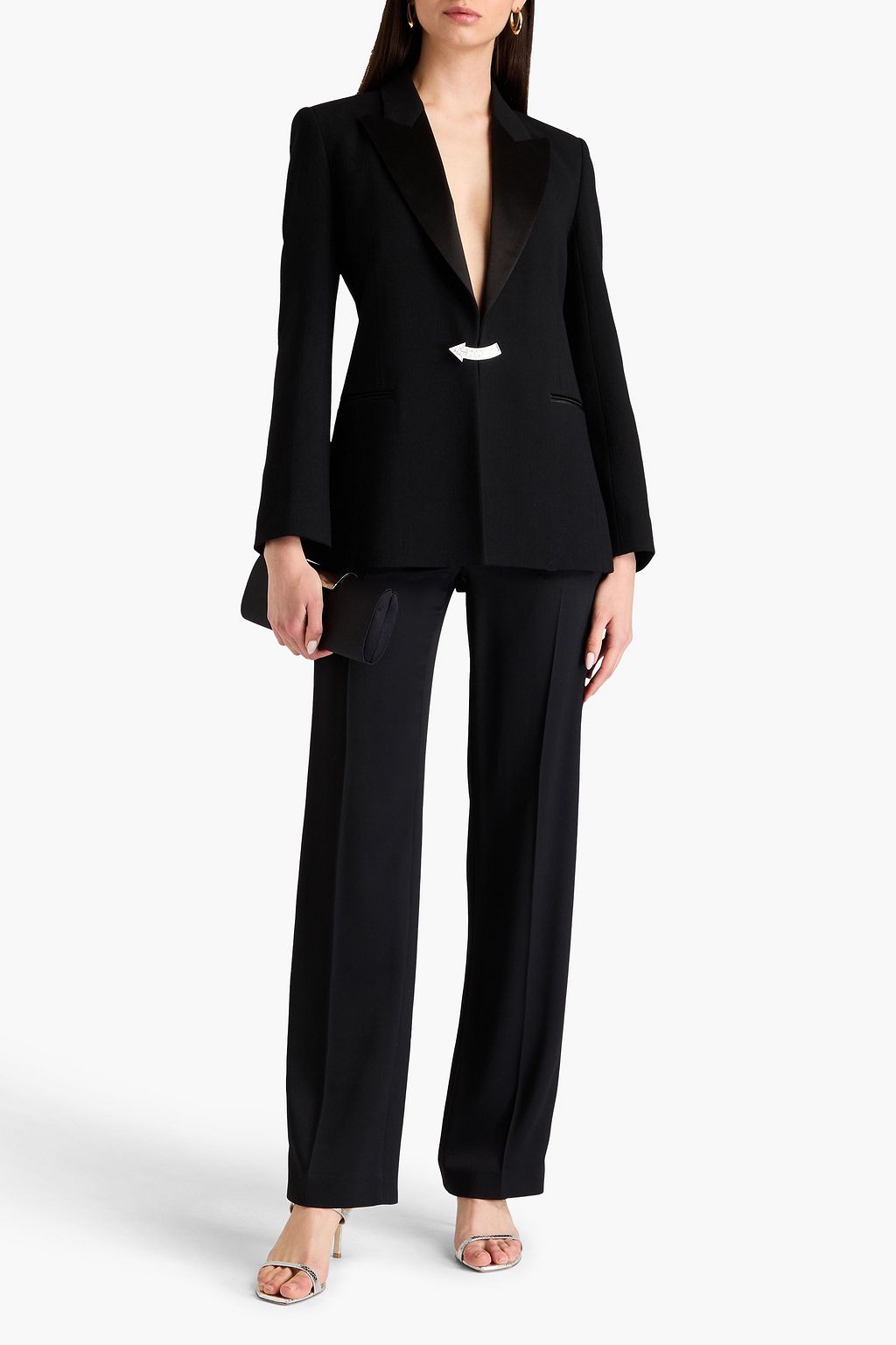 CHLOÉ Embellished satin-trimmed wool-crepe blazer