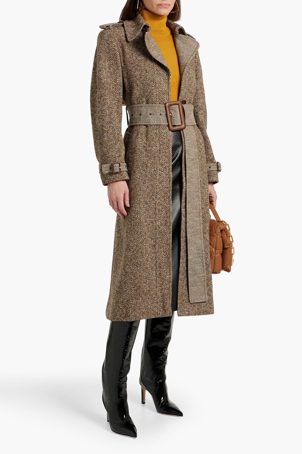 CHLOÉ Belted wool-blend tweed coat