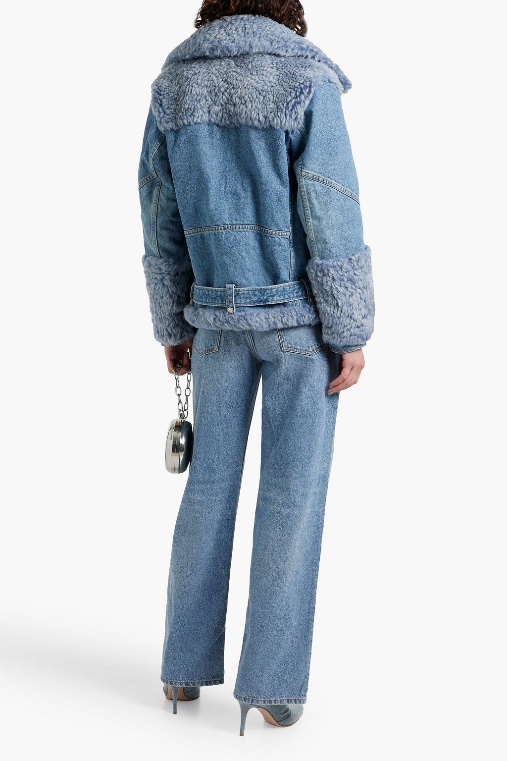 CHLOÉ Oversized denim-paneled shearling jacket