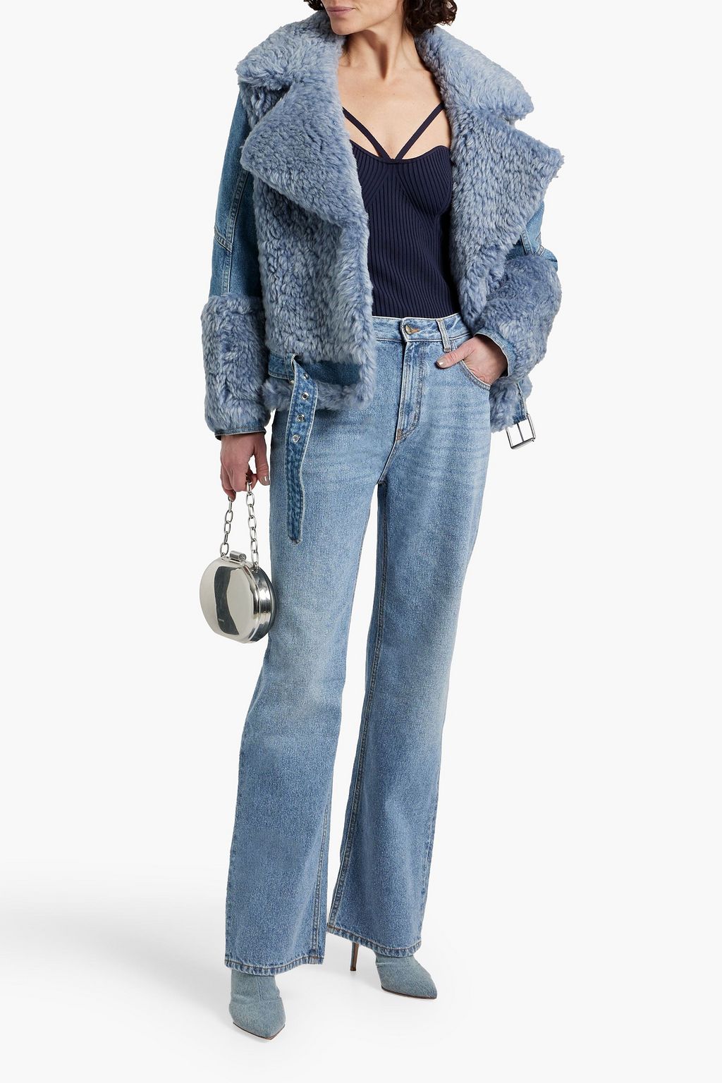 CHLOÉ Oversized denim-paneled shearling jacket
