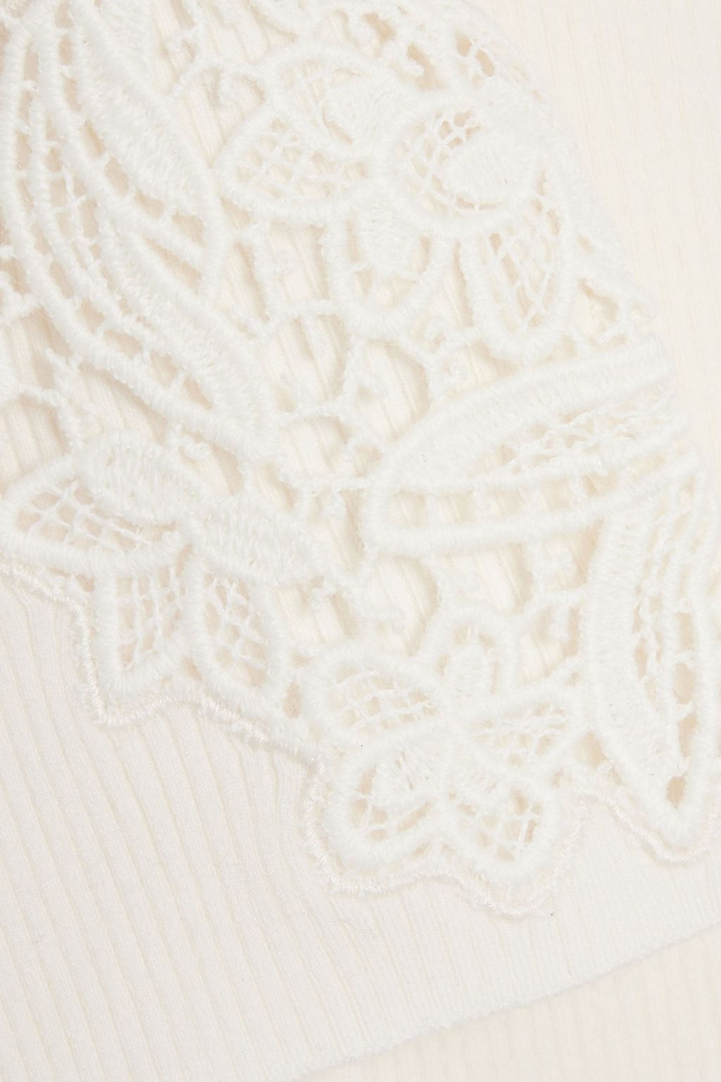 CHLOÉ Guipure lace-trimmed ribbed wool-blend top