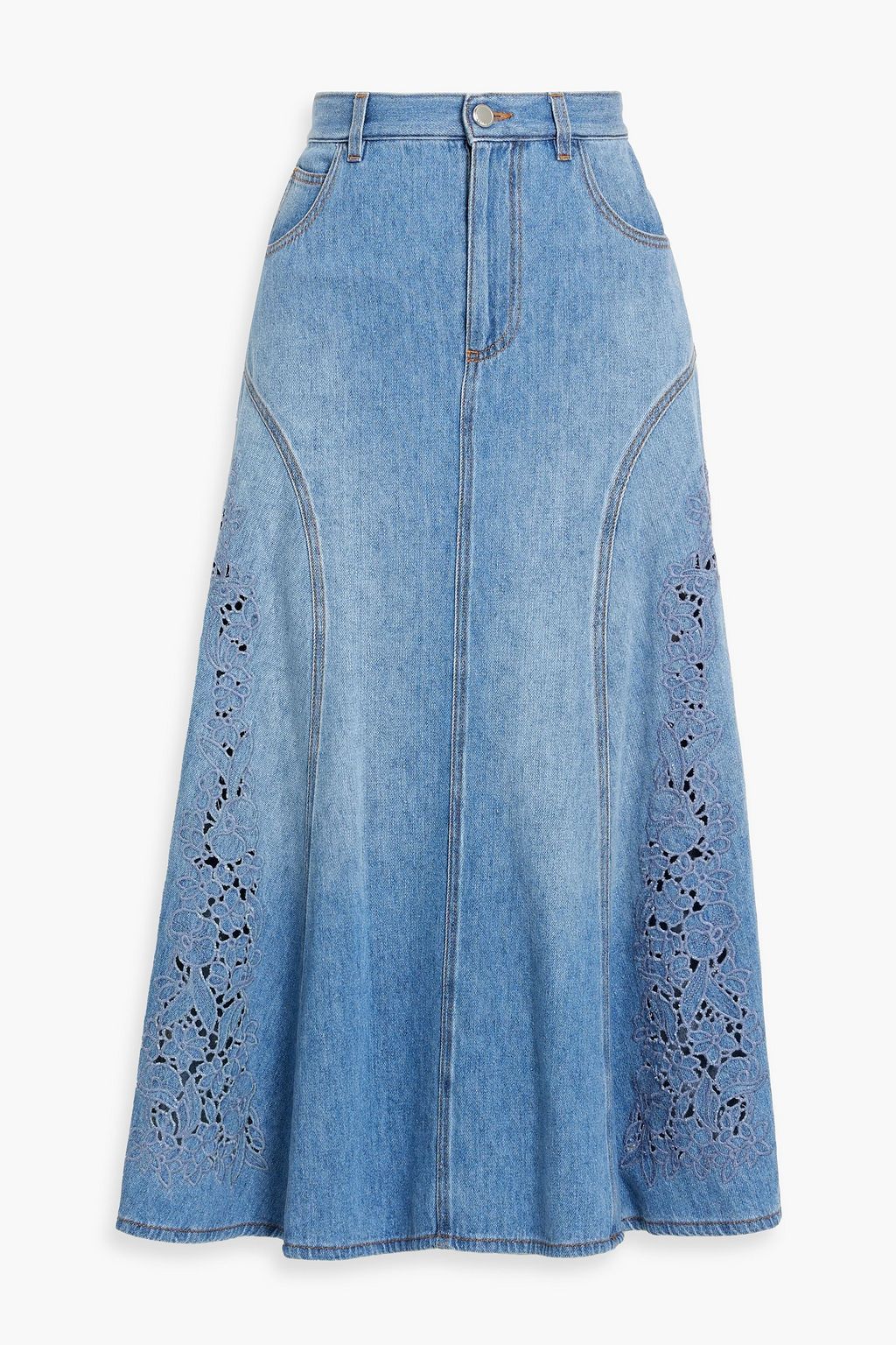 スカート CHLOE FADED DENIM MIDI SKIRT Chloé Denim Midi Skirt In Faded Denim | ModeSens