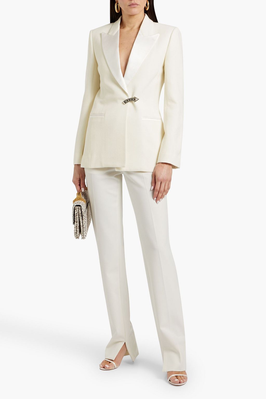 CHLOÉ Embellished satin-trimmed wool-crepe blazer