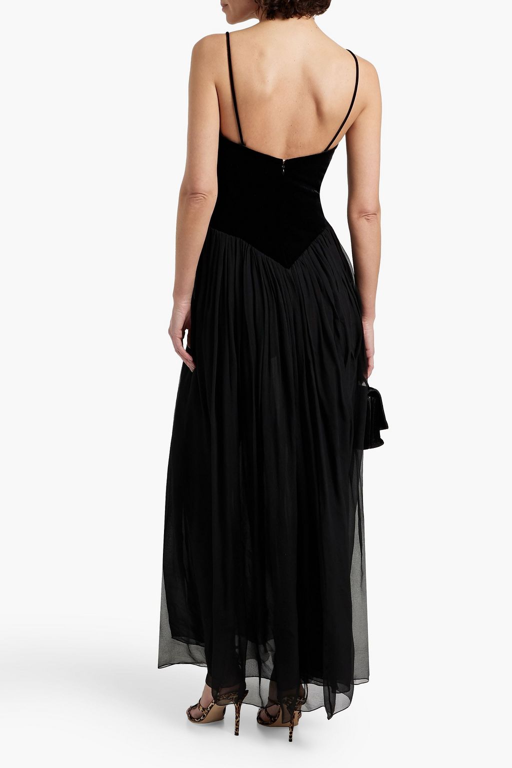 CHLOÉ Velvet-paneled silk-georgette maxi dress