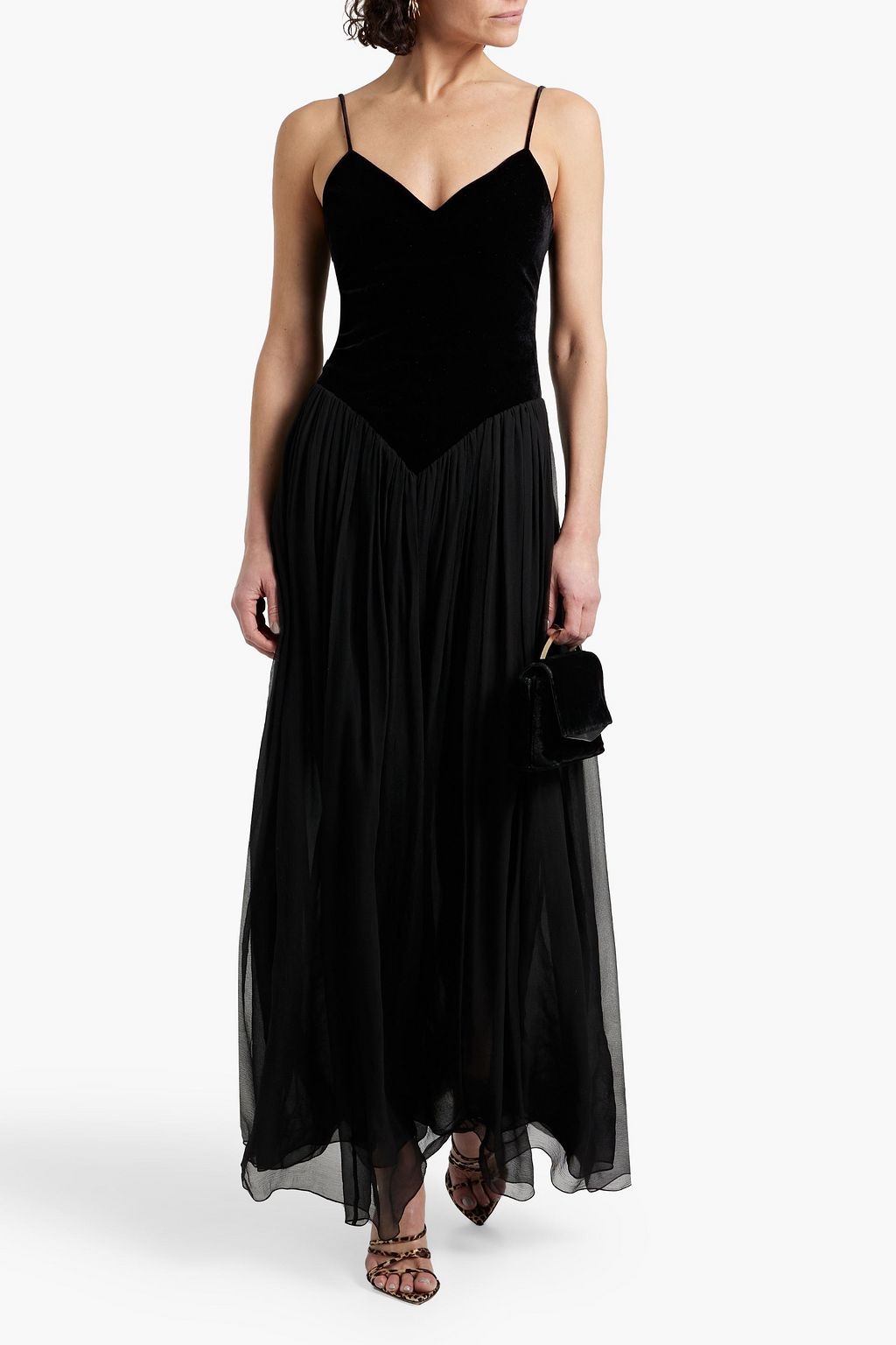 CHLOÉ Velvet-paneled silk-georgette maxi dress