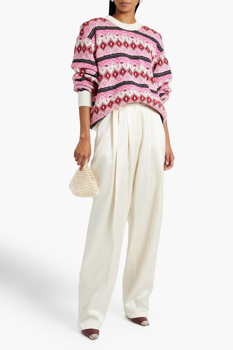 Magda Butrym Fair Isle Jacquard Knit Sweater In Pink