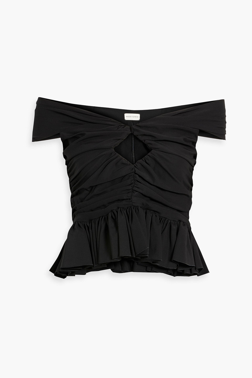 Magda Butrym Black Off-the-shoulder Ruched Stretch-silk Top In Black