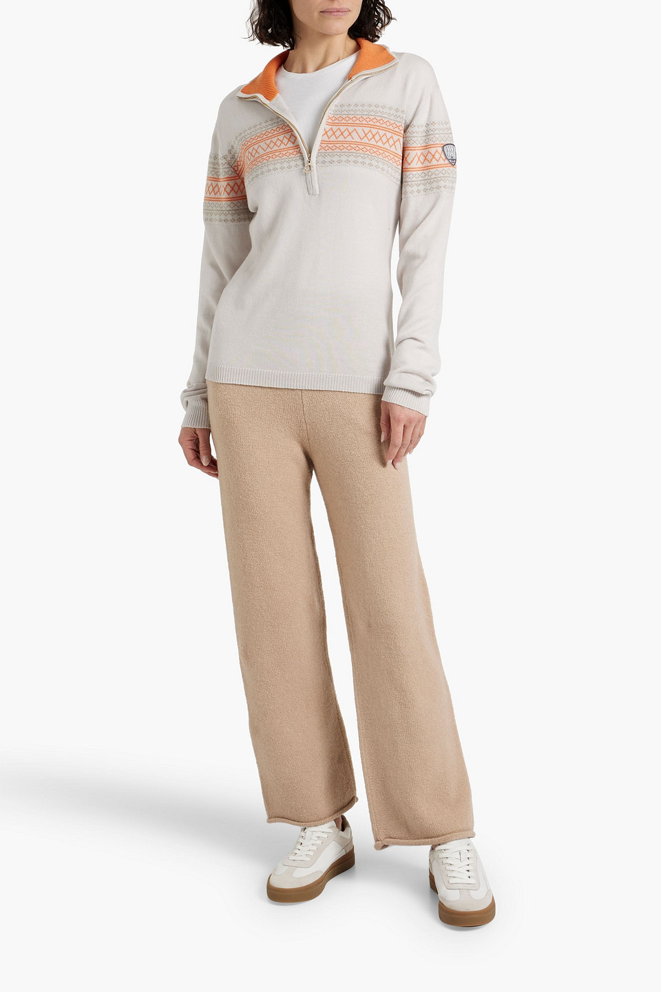 Shop We Norwegians Wool-jacquard Half-zip Sweater In Stone