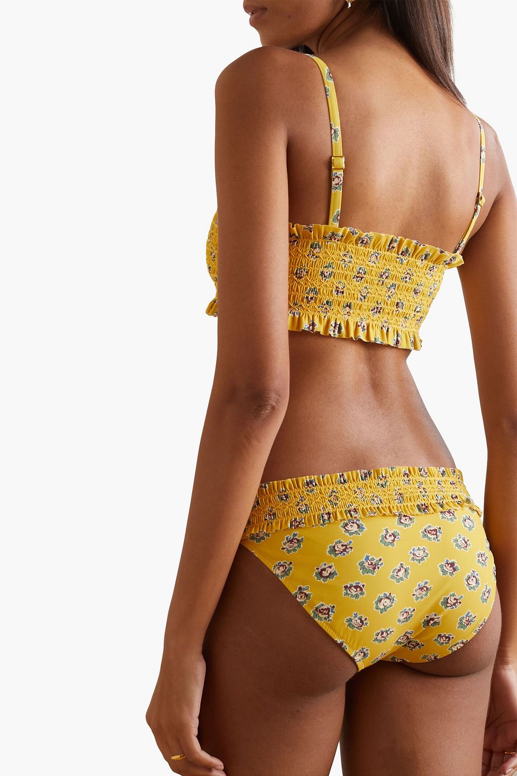 TORY BURCH سروال بيكيني 'كوستا' بخصر متوسط الارتفاع بتأثير مزموم مزين بطبعة الأزهار