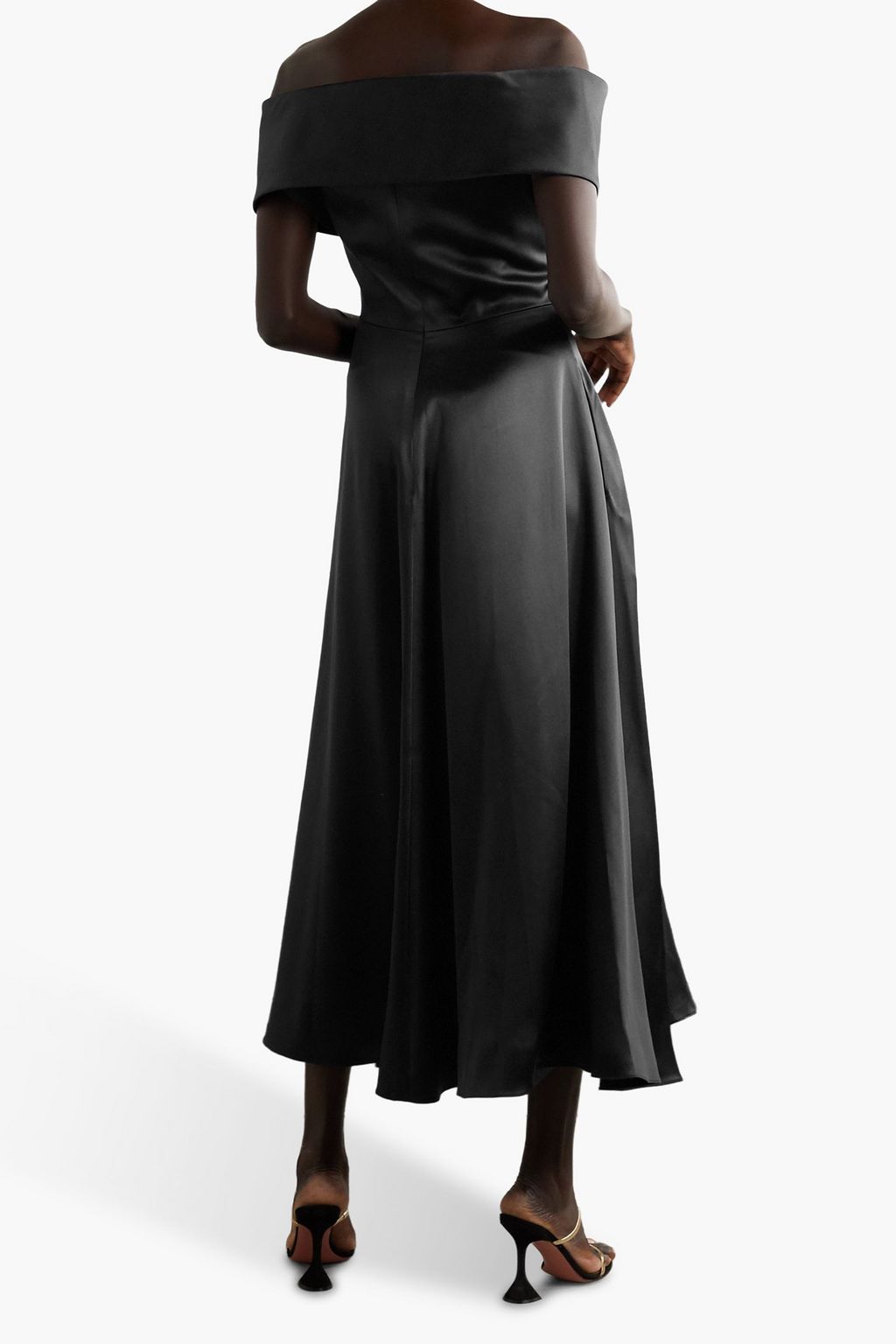 BRANDON MAXWELL 오프 더 숄더 실크 새틴 미디 드레스