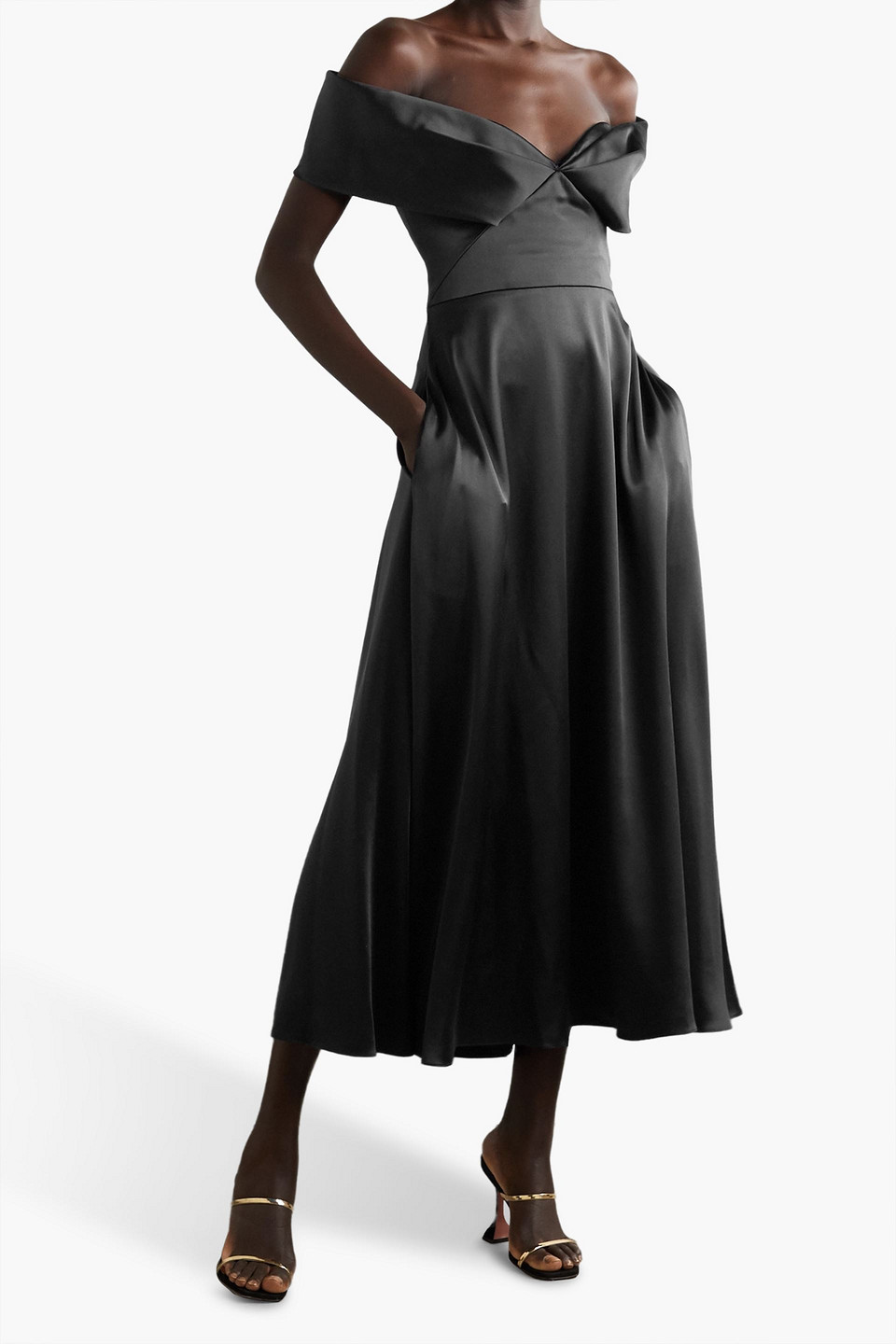  Brandon Maxwell - Schulterfreies Midikleid Aus Seidensatin - Schwarz - Us 2 