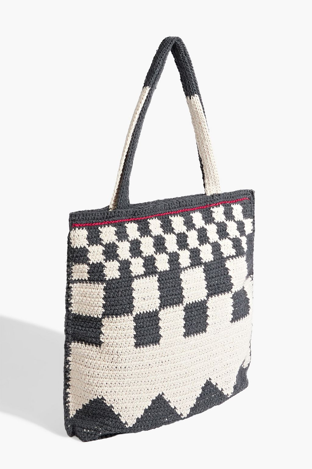 CATARINA MINA Chess checked crocheted cotton tote