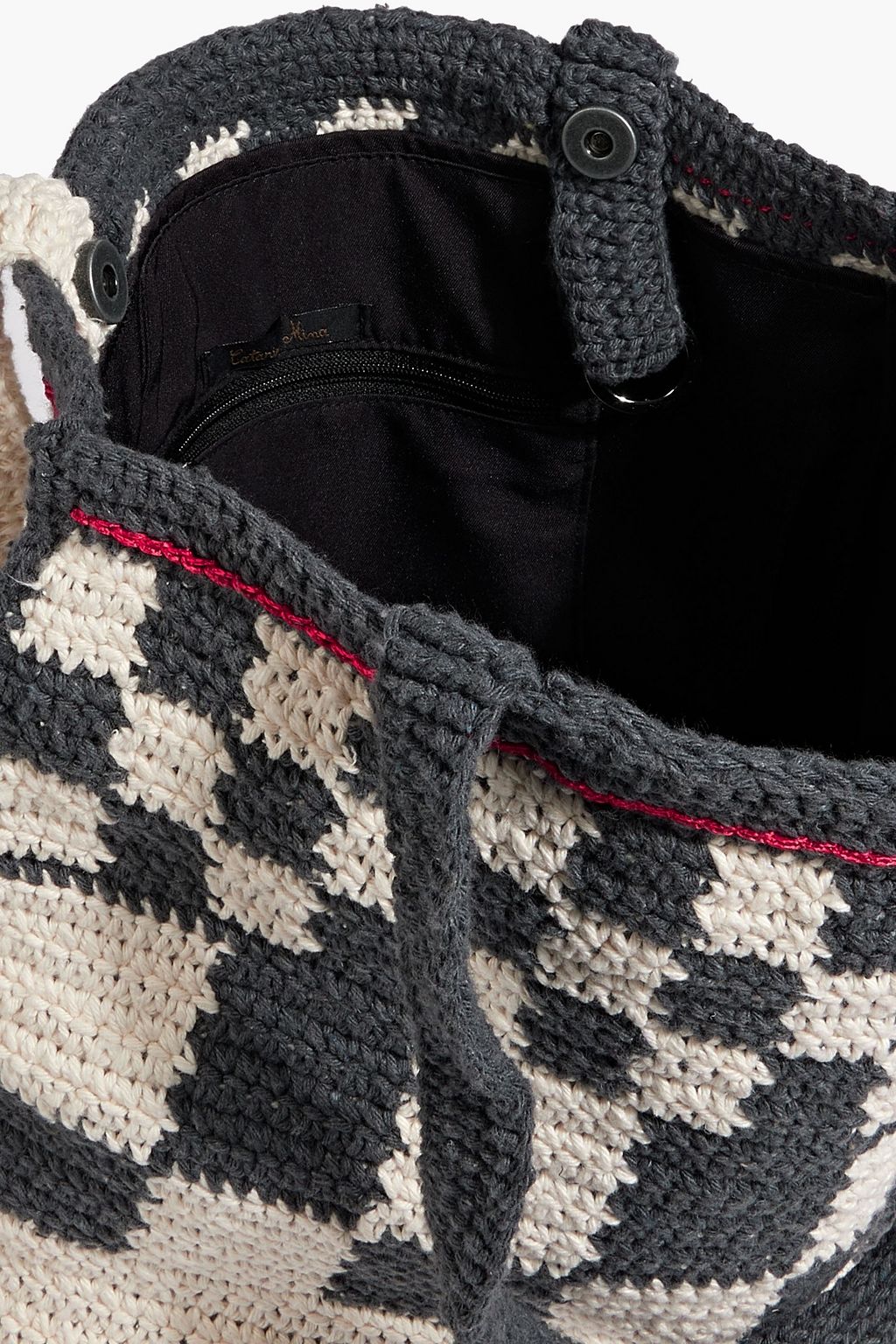 CATARINA MINA Chess checked crocheted cotton tote