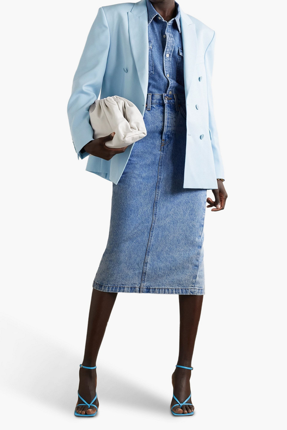 Wardrobe.nyc Wool Double Breasted Blazer With Peak Lapel In Light Blue