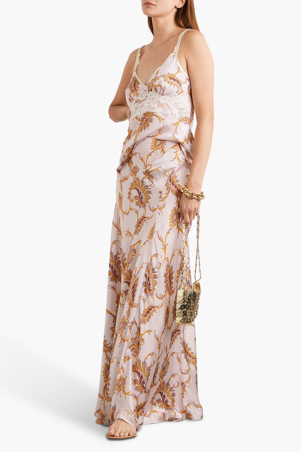 RABANNE Paisley-print satin maxi skirt