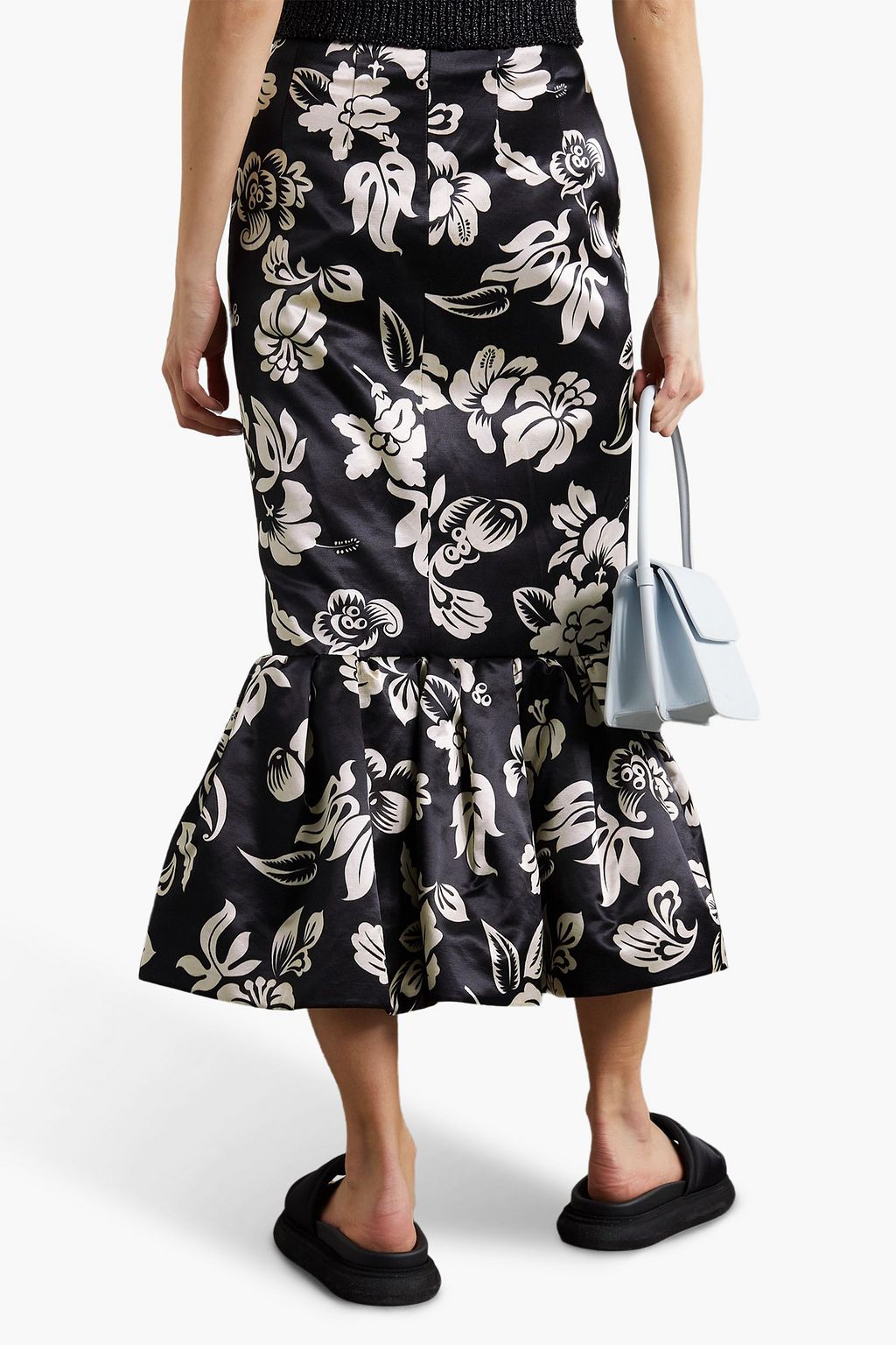 MERYLL ROGGE Ruffled floral-print cotton-blend satin midi skirt