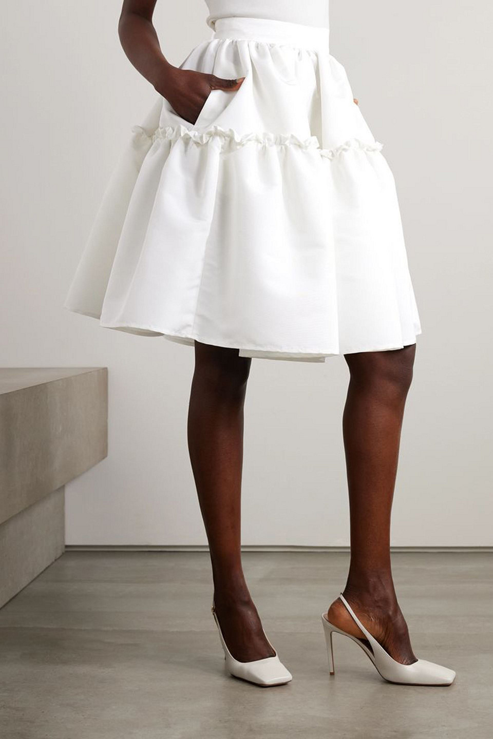 Nina Ricci Ruffled Taffeta Skirt In White