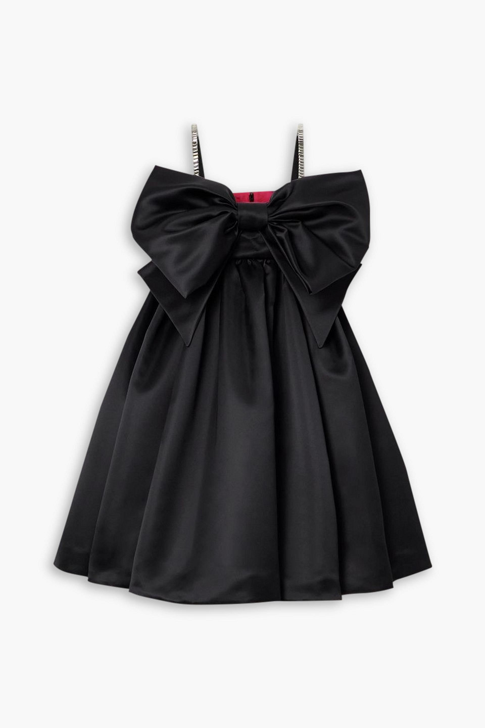 Nina Ricci Crystal-embellished Bow-detailed Satin Mini Dress In Black