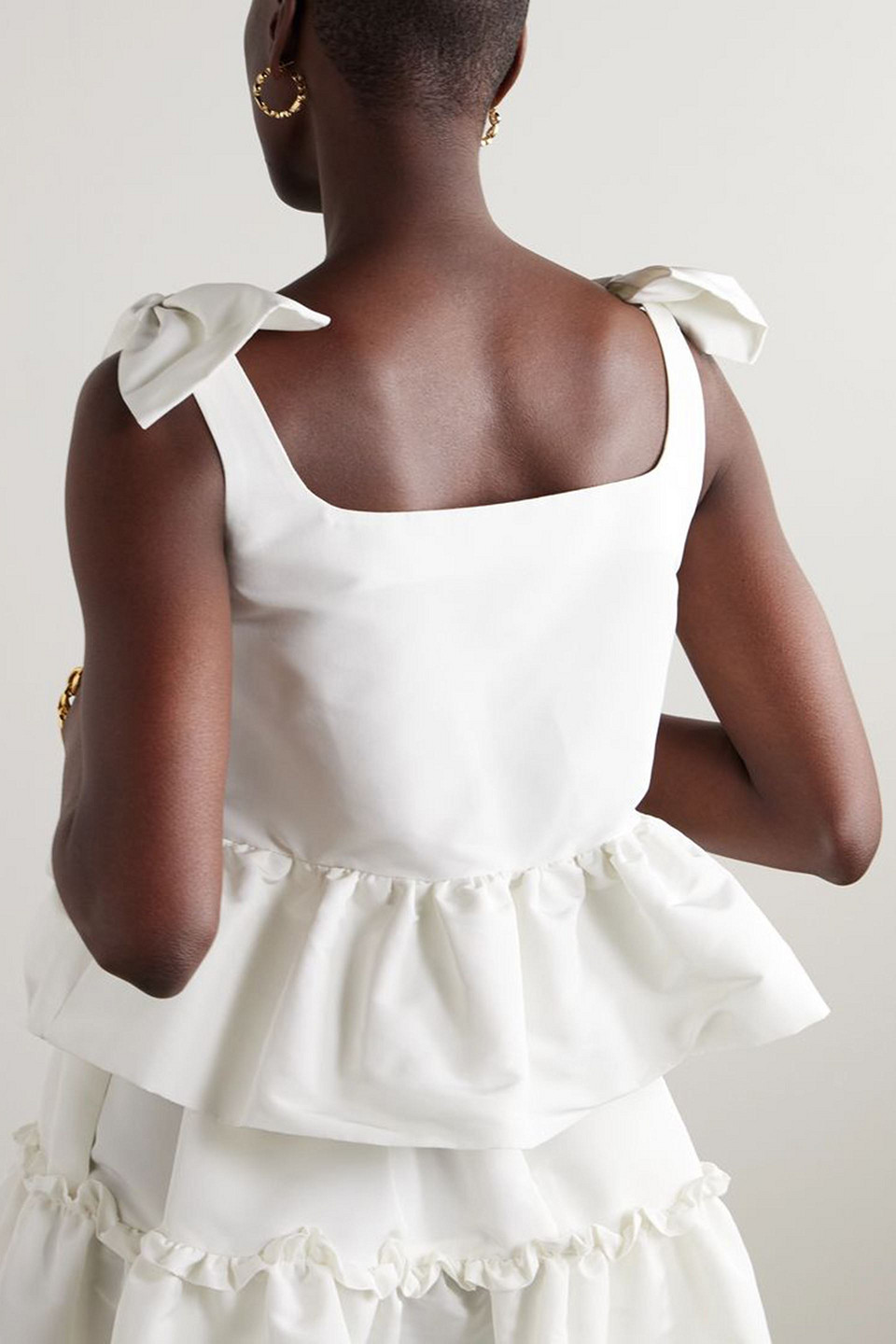 Nina Ricci Bow-embellished Ruffled Taffeta Top In White