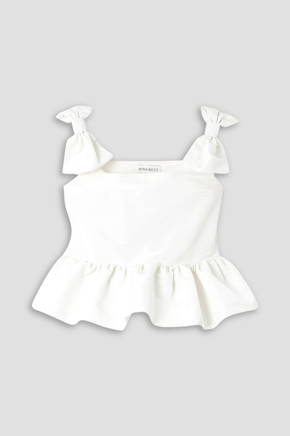 Nina Ricci Bow-embellished Ruffled Taffeta Top In White