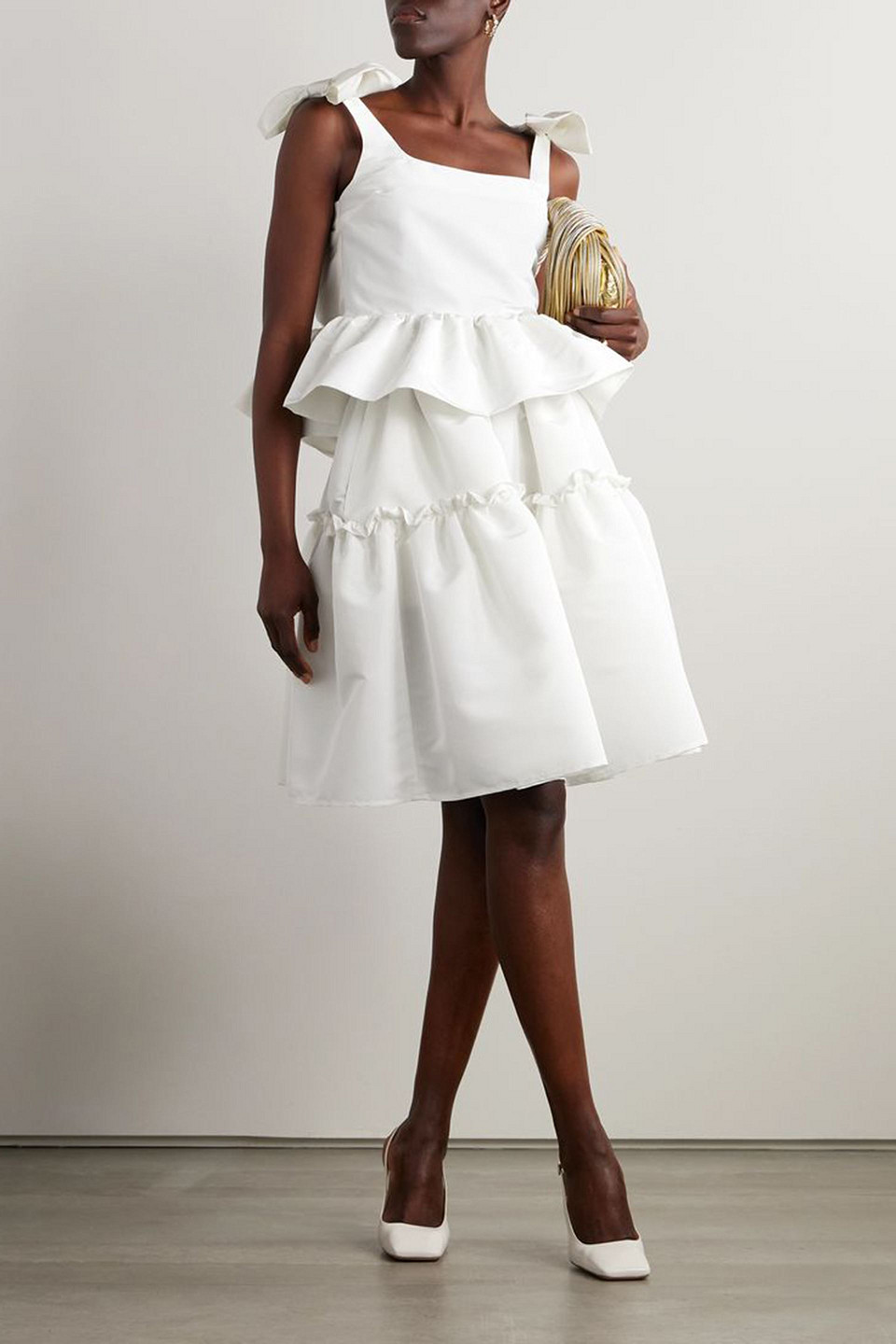 Nina Ricci Bow-embellished Ruffled Taffeta Top In White