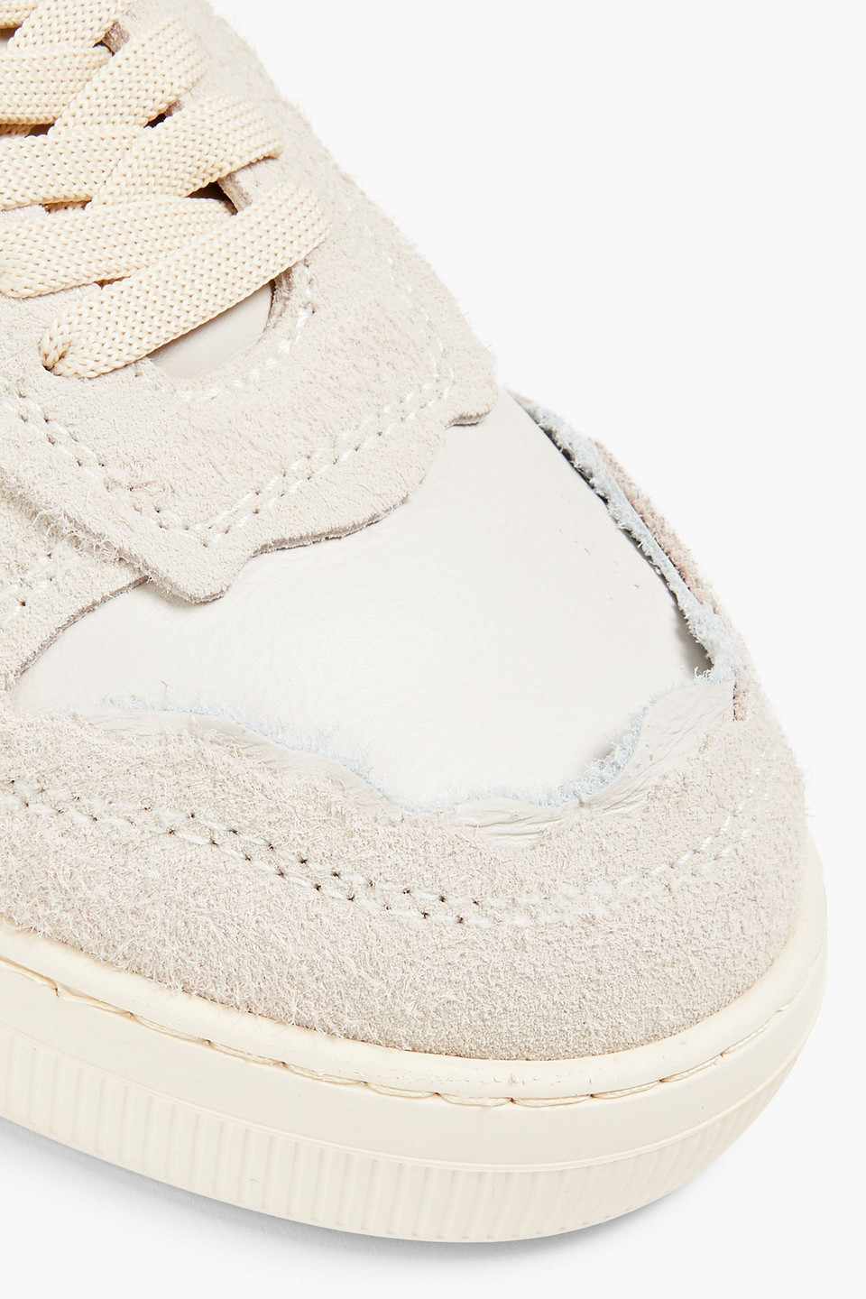 Msgm Suede-trimmed Leather Sneakers In Ecru