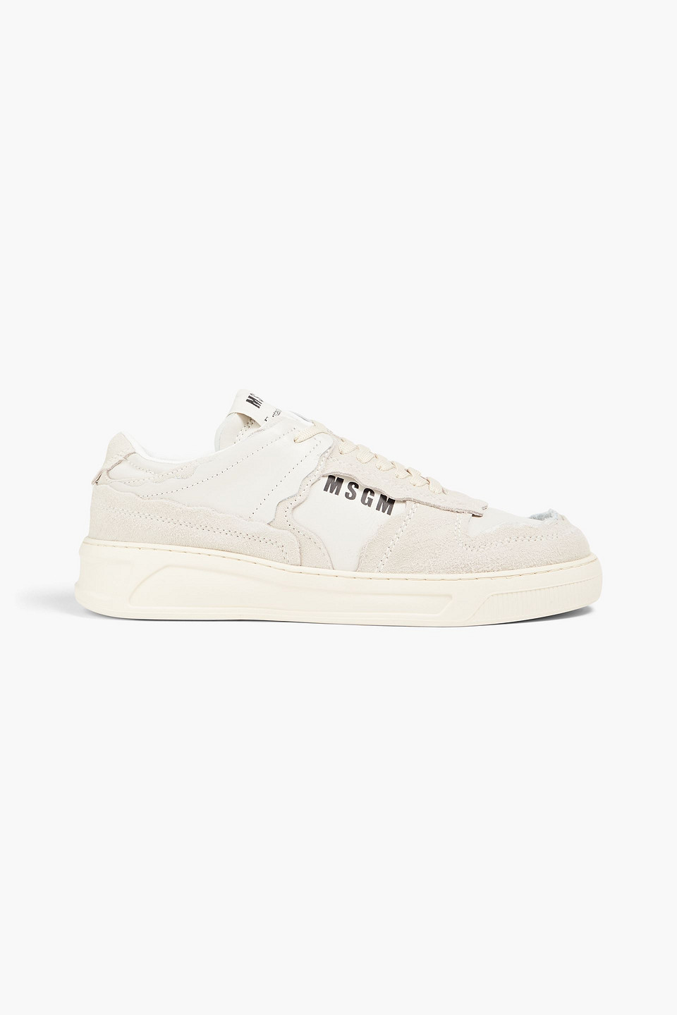 Msgm Suede-trimmed Leather Sneakers In Ecru