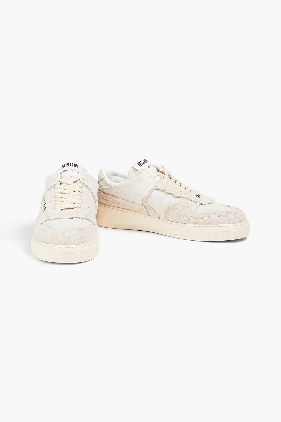 Msgm Suede-trimmed Leather Sneakers In Ecru