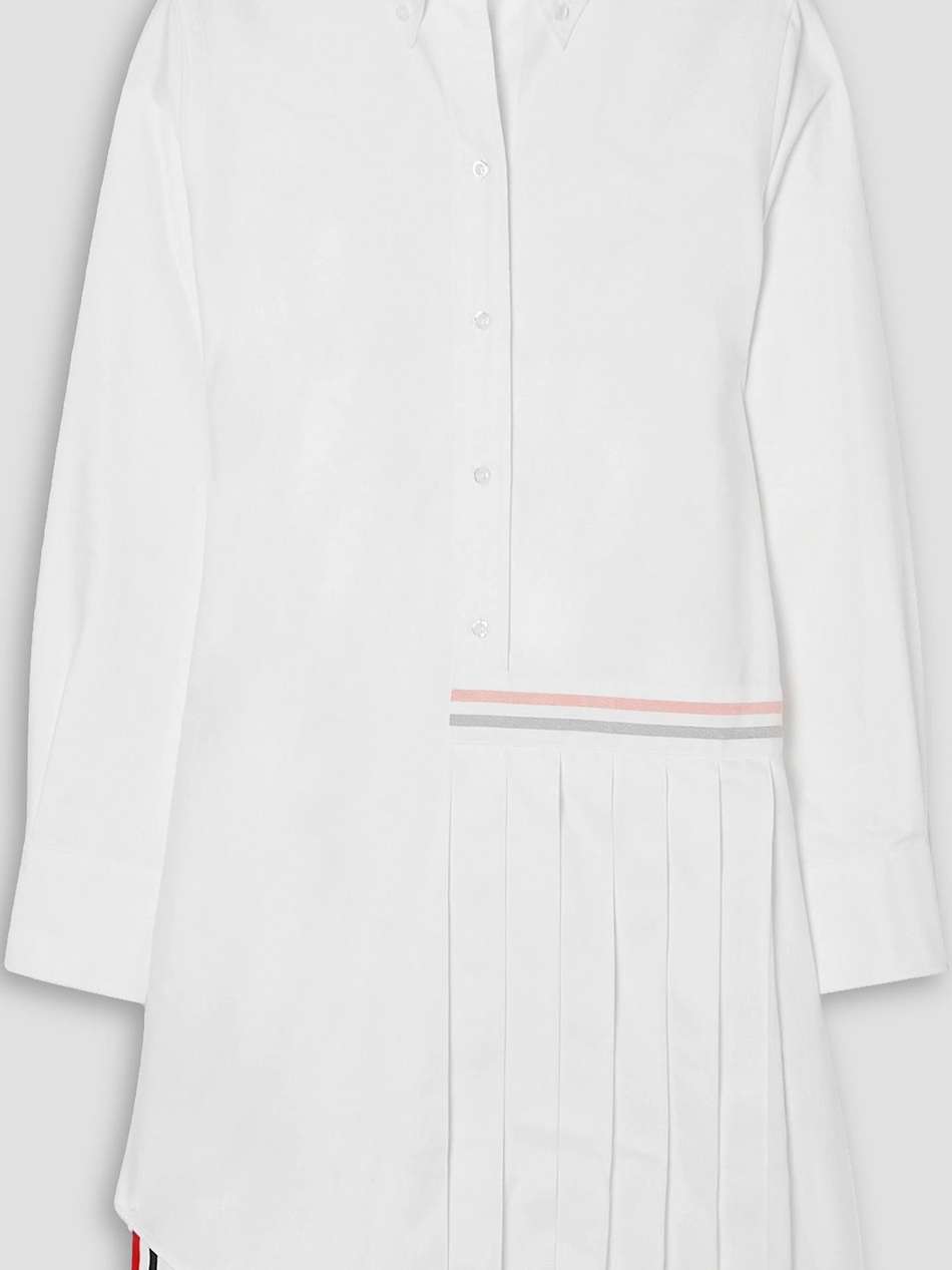 pleated cotton oxford mini shirt dress