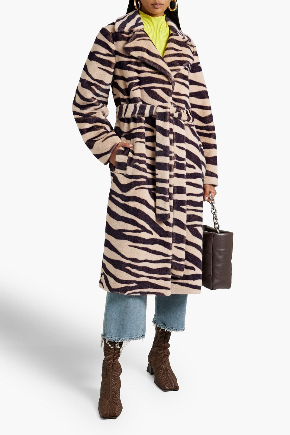  Stand Studio - Winnie Mantel Aus Kunstfell Mit Zebraprint Und Gürtel - Neutral - Fr 34 