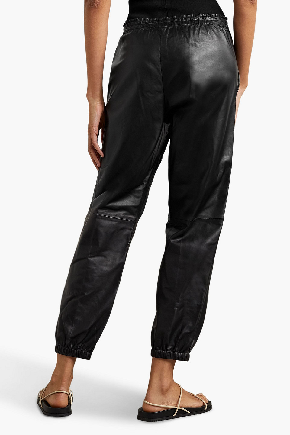 Joseph Viscount Gathered Leather Tapered Pants In Black