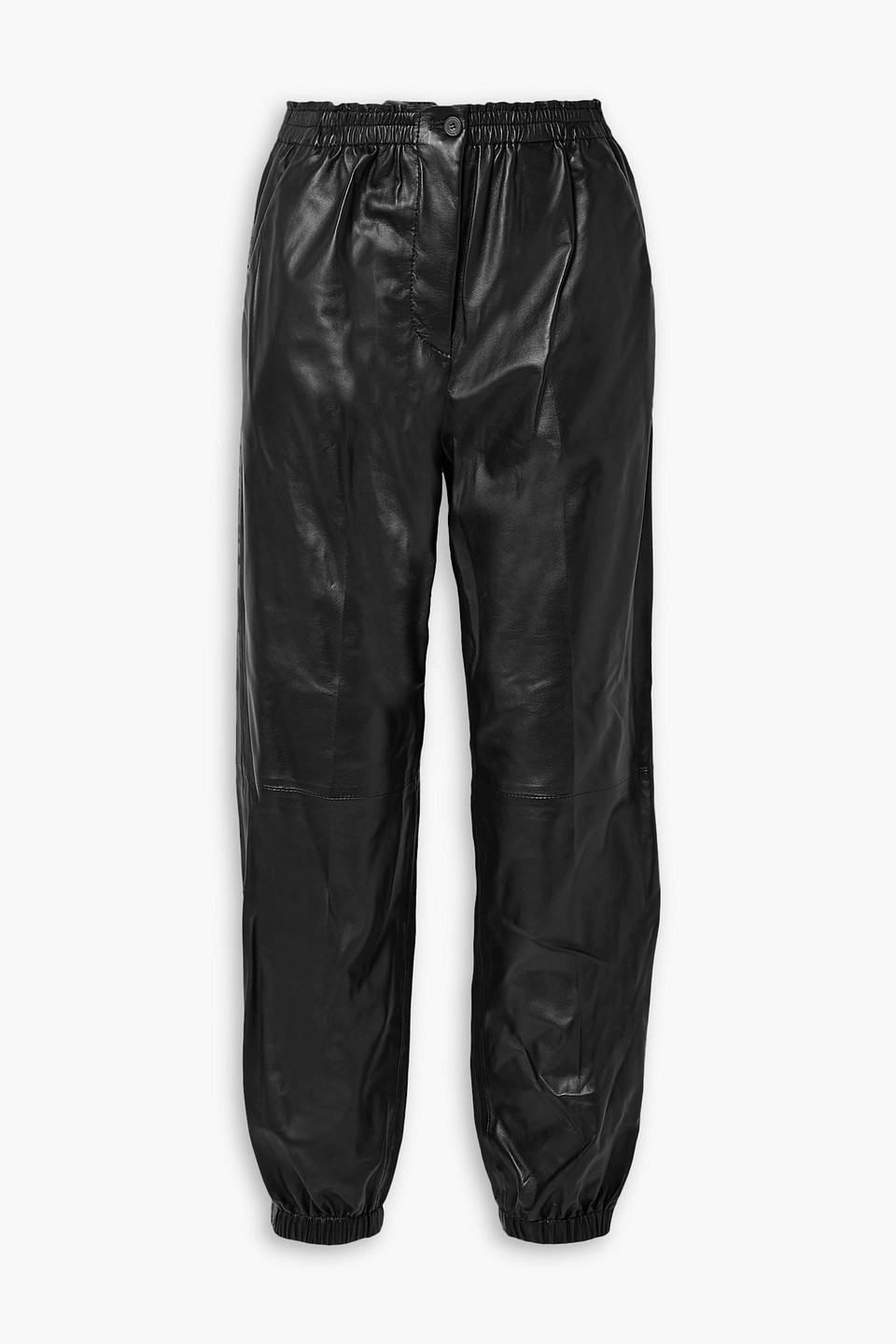 Joseph Viscount Gathered Leather Tapered Pants In Black