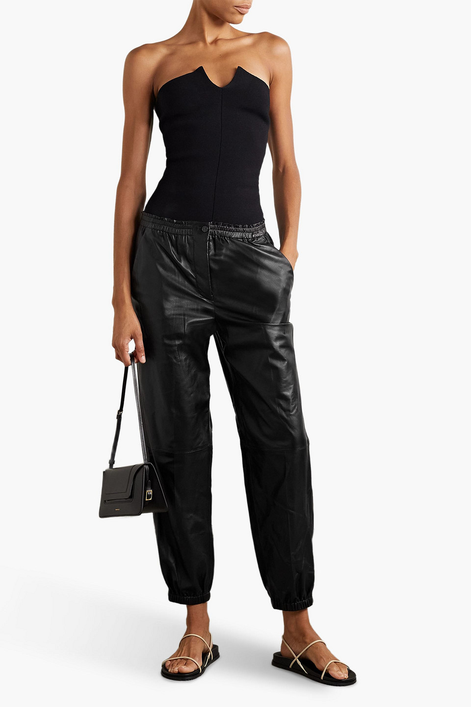 Joseph Viscount Gathered Leather Tapered Pants In Black