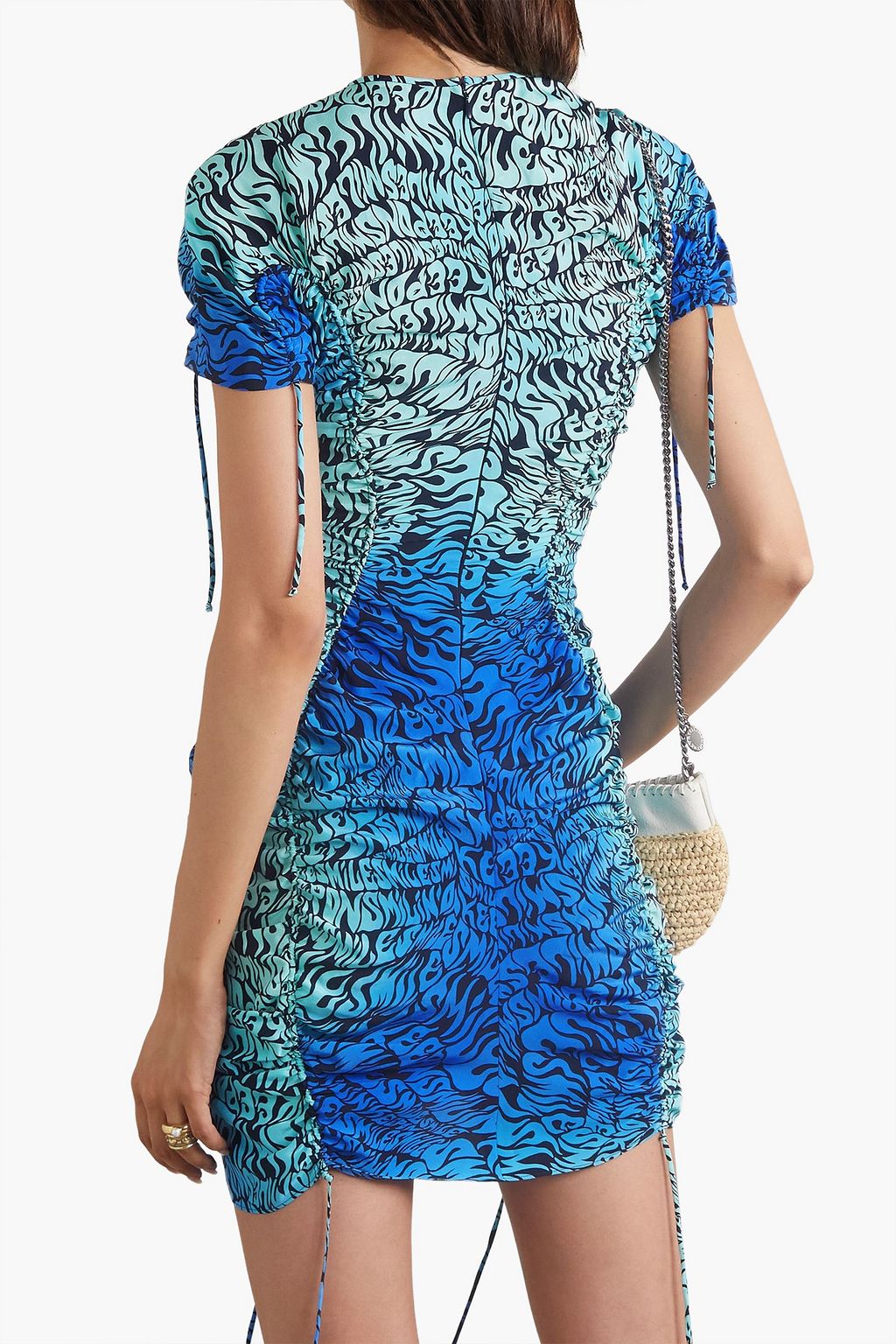 STELLA MCCARTNEY Ruched printed silk crepe de chine mini dress