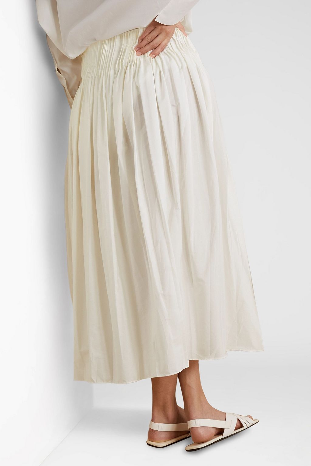 THE ROW Pleated cotton-poplin midi skirt