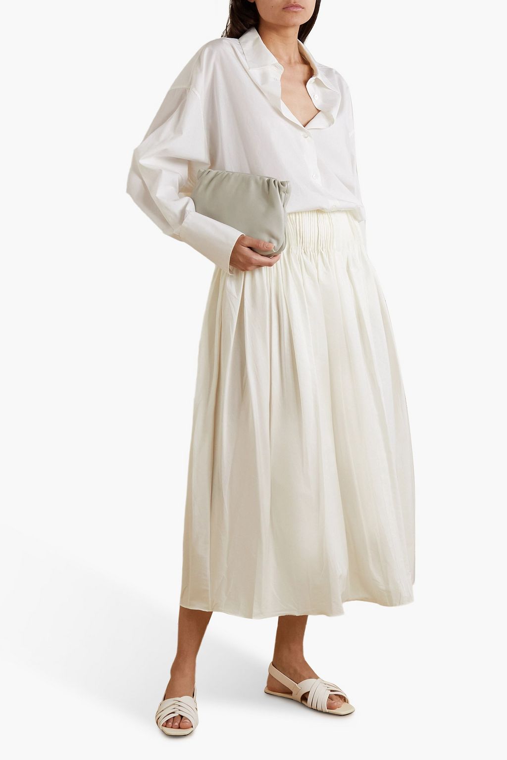 THE ROW Pleated cotton-poplin midi skirt