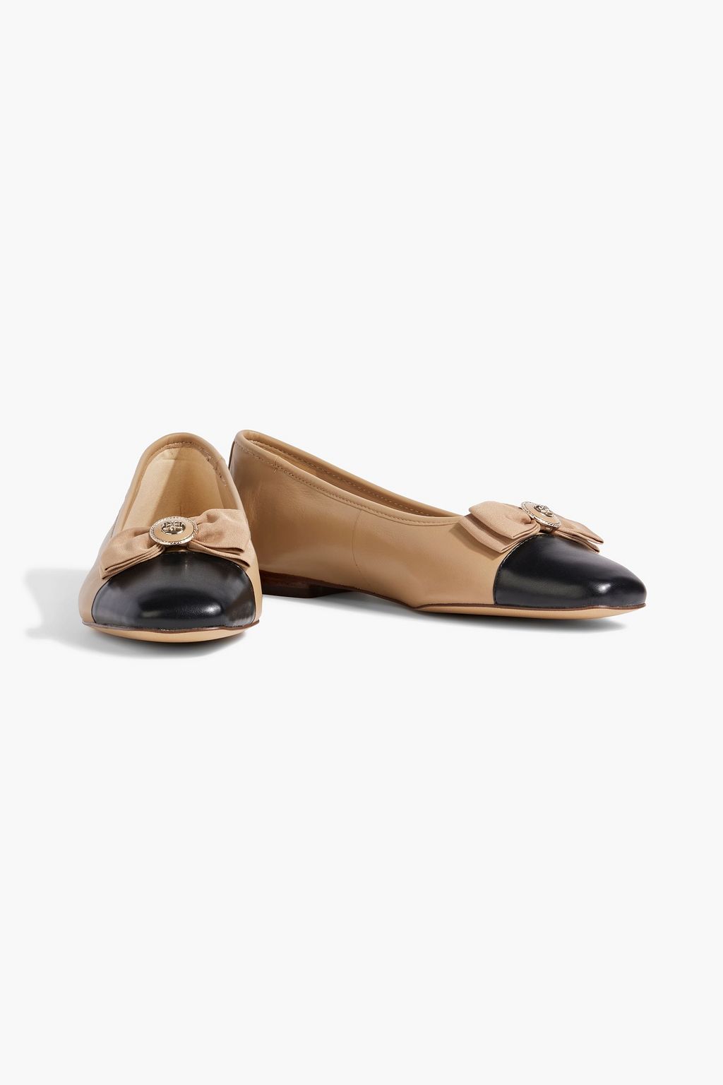 SAM EDELMAN Marlina bow-embellished two-tone leather ballet flats