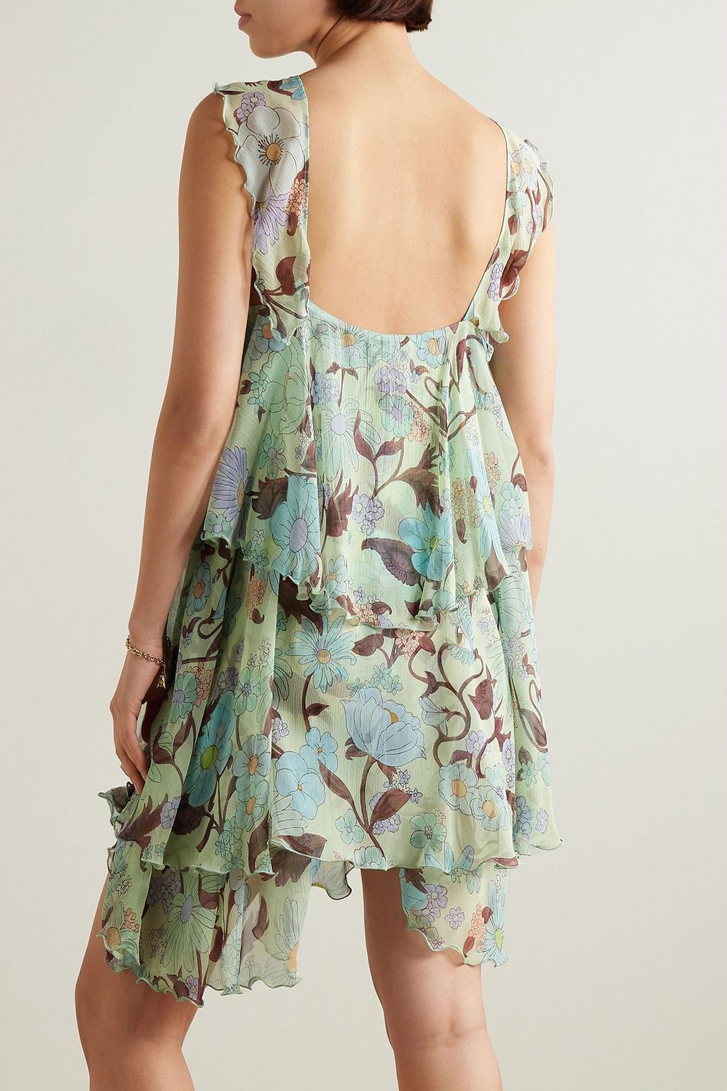 STELLA MCCARTNEY Ruffled floral-print silk-chiffon halterneck mini dress