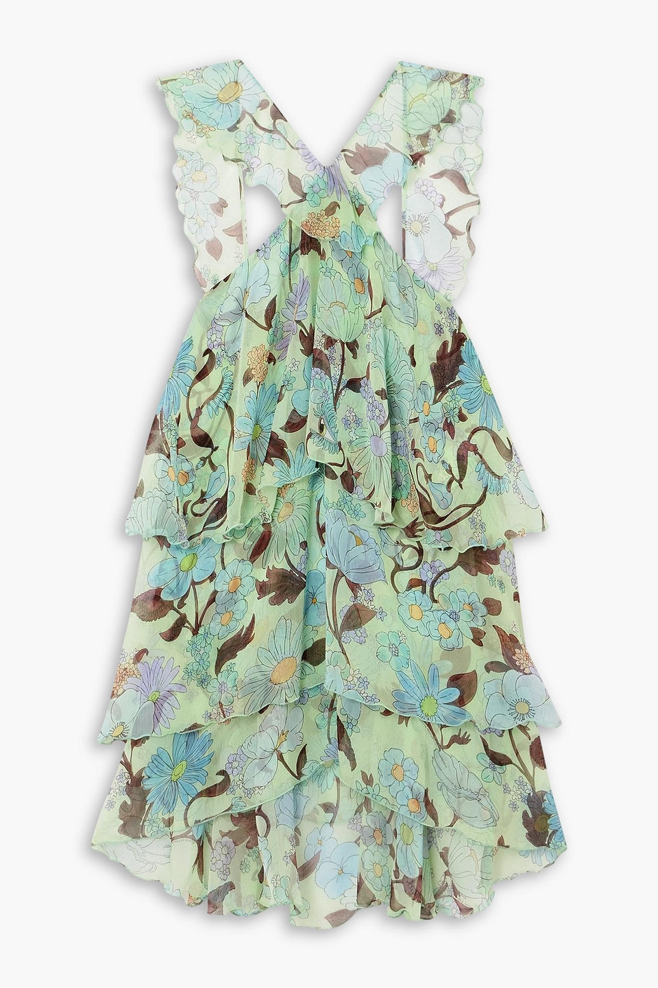 stella mccartney - ruffled floral-print halterneck silk-chiffon mini dress - green - it 42