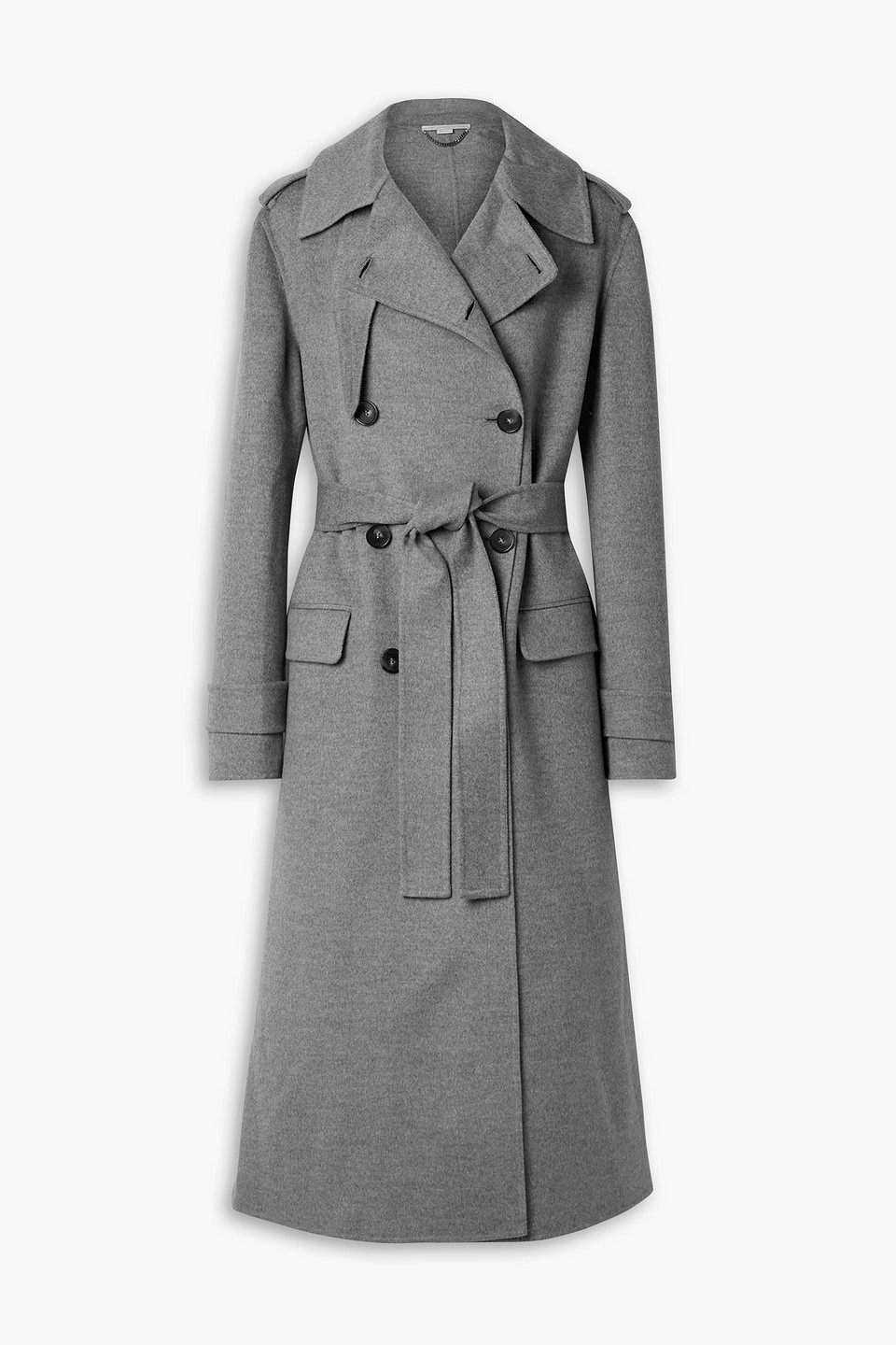 Stella Mccartney Belted Double-breasted Wool-felt Trench Coat In Gray