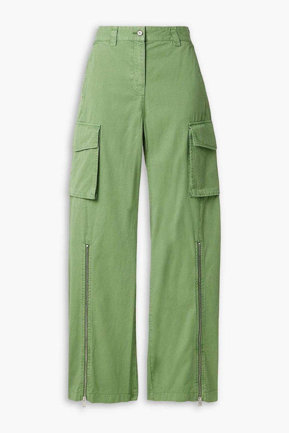 stella mccartney - corduroy-trimmed cotton-twill wide-leg pants - green - it 34