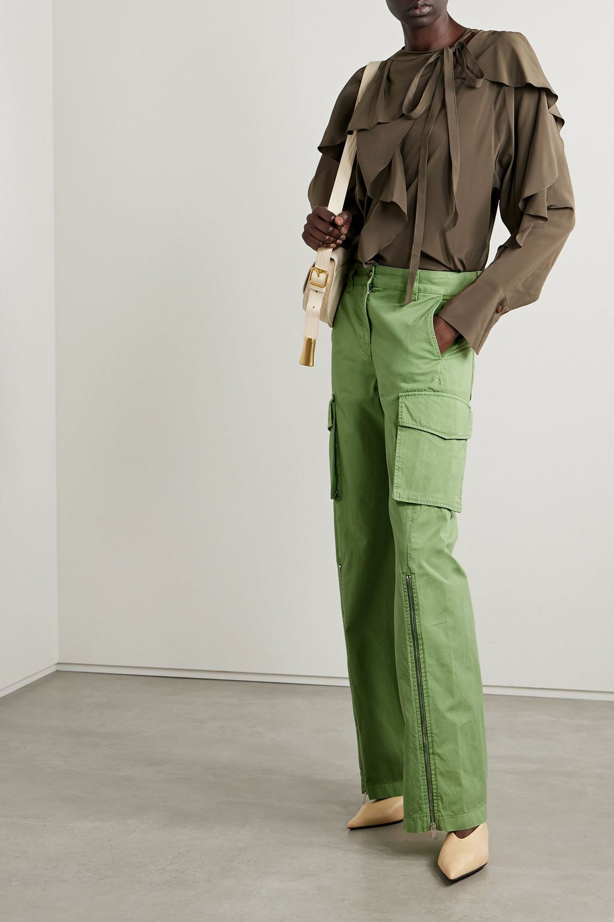 Stella McCartney Corduroy-trimmed cotton-twill wide-leg pants