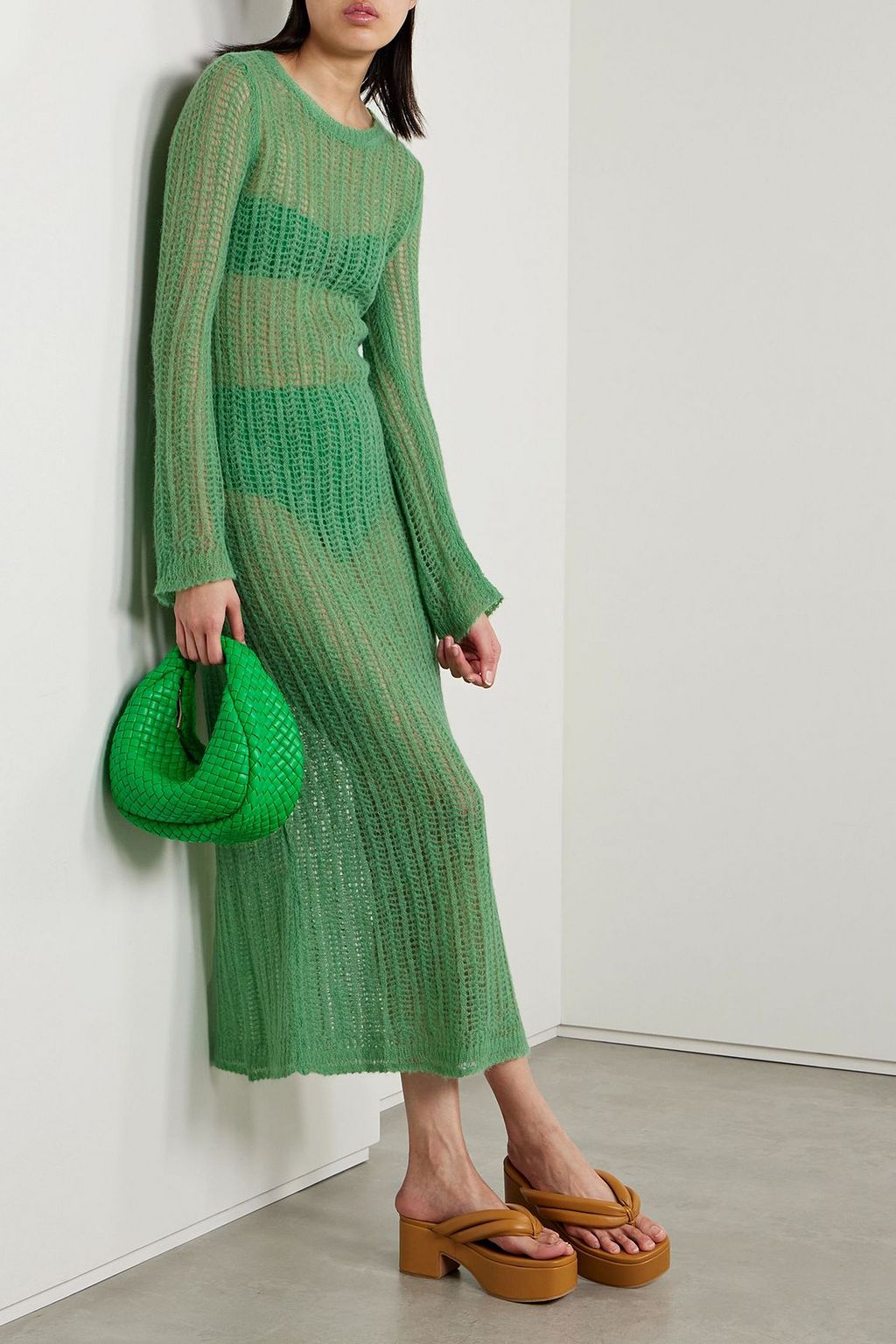 STELLA MCCARTNEY Midikleid aus Lochstrick aus einer Alpakamischung