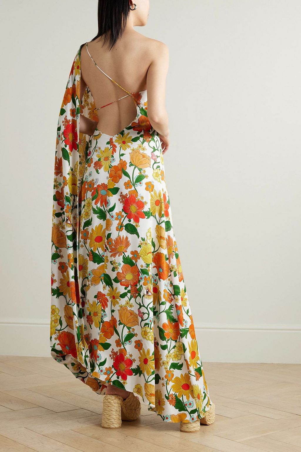 STELLA MCCARTNEY One-shoulder open-back floral-print twill maxi dress
