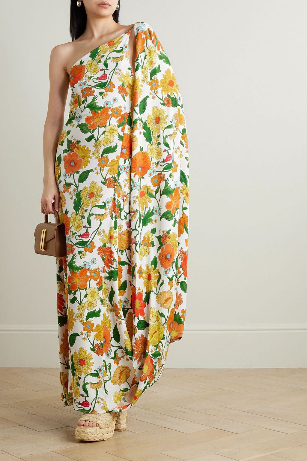 STELLA MCCARTNEY One-shoulder open-back floral-print twill maxi dress