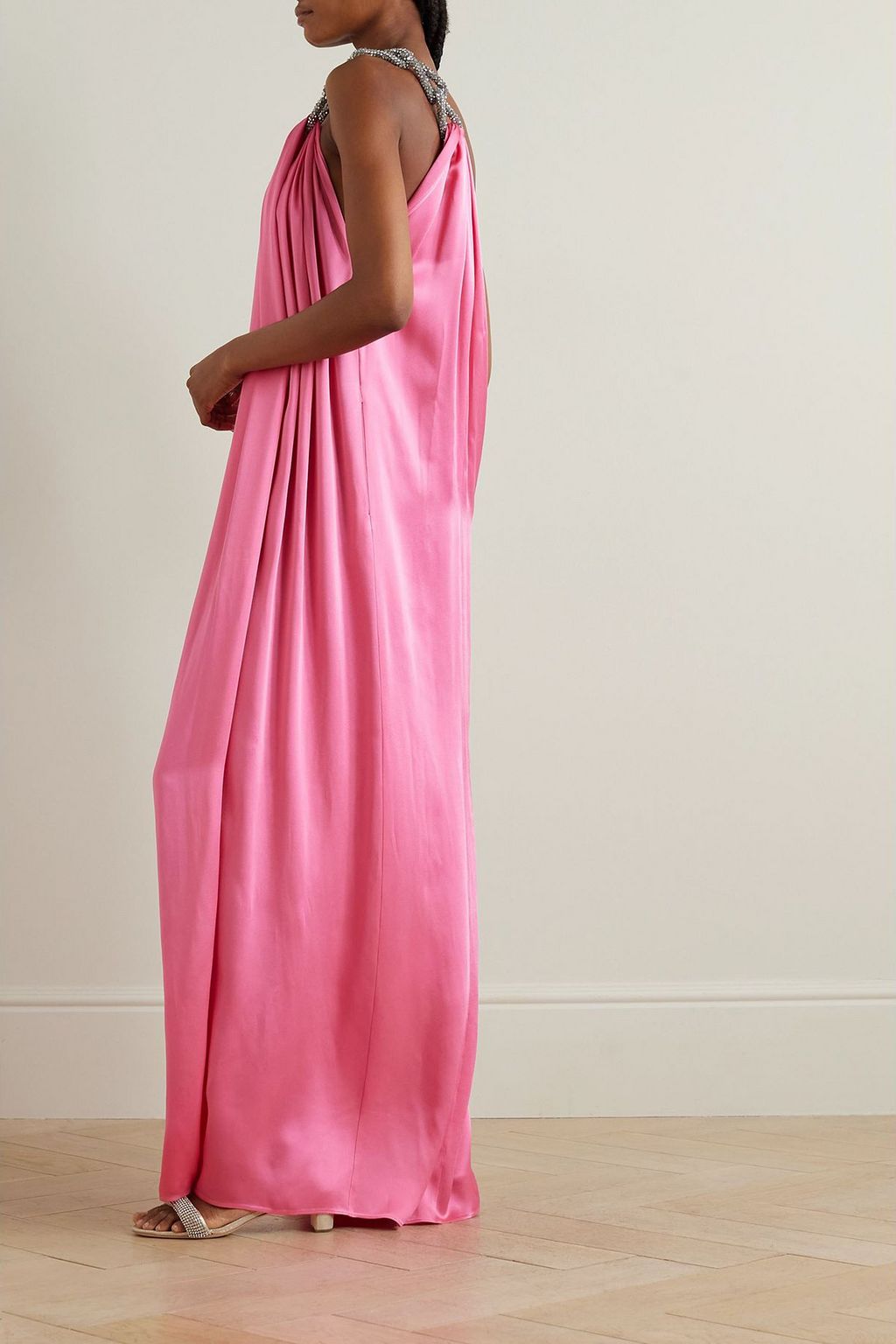 STELLA MCCARTNEY Falabella one-shoulder crystal-embellished satin gown