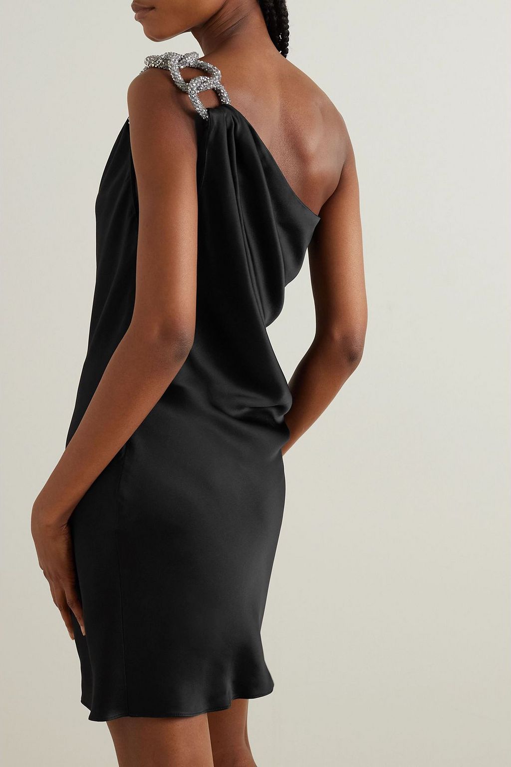 STELLA MCCARTNEY Falabella one-shoulder crystal-embellished satin mini dress