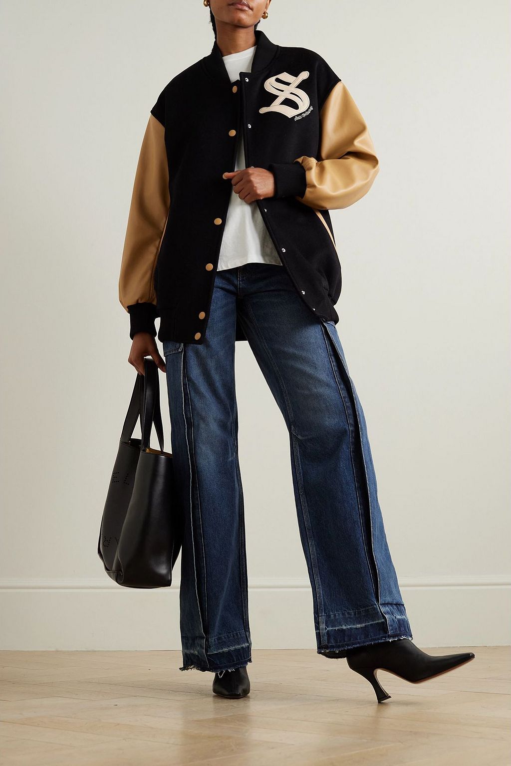 STELLA MCCARTNEY Letterman oversized embroidered wool bomber jacket