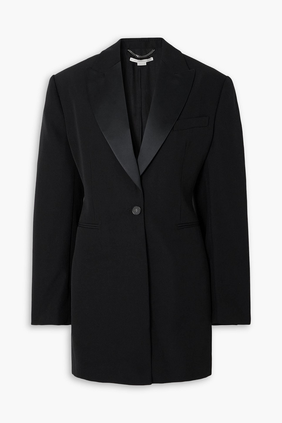 Stella Mccartney Satin-trimmed Grain De Poudre Wool Mini Dress In Black